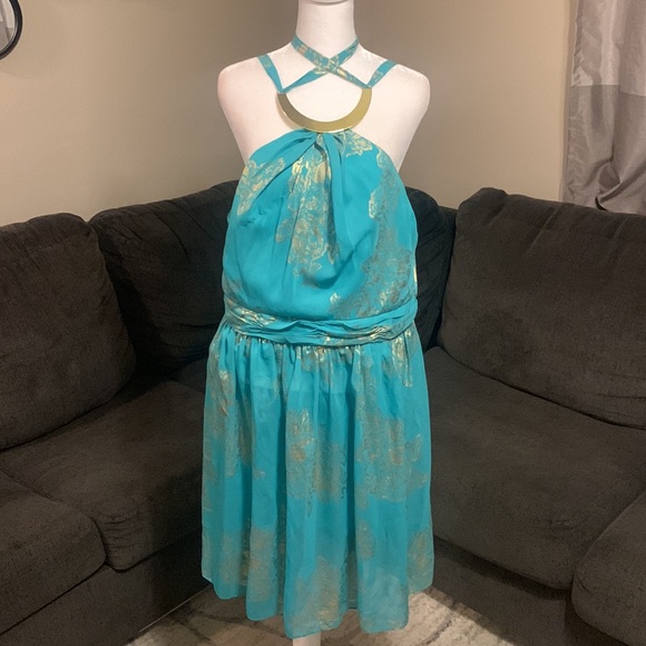 Turquoise around the neck open back dress - Picture 2 of 9